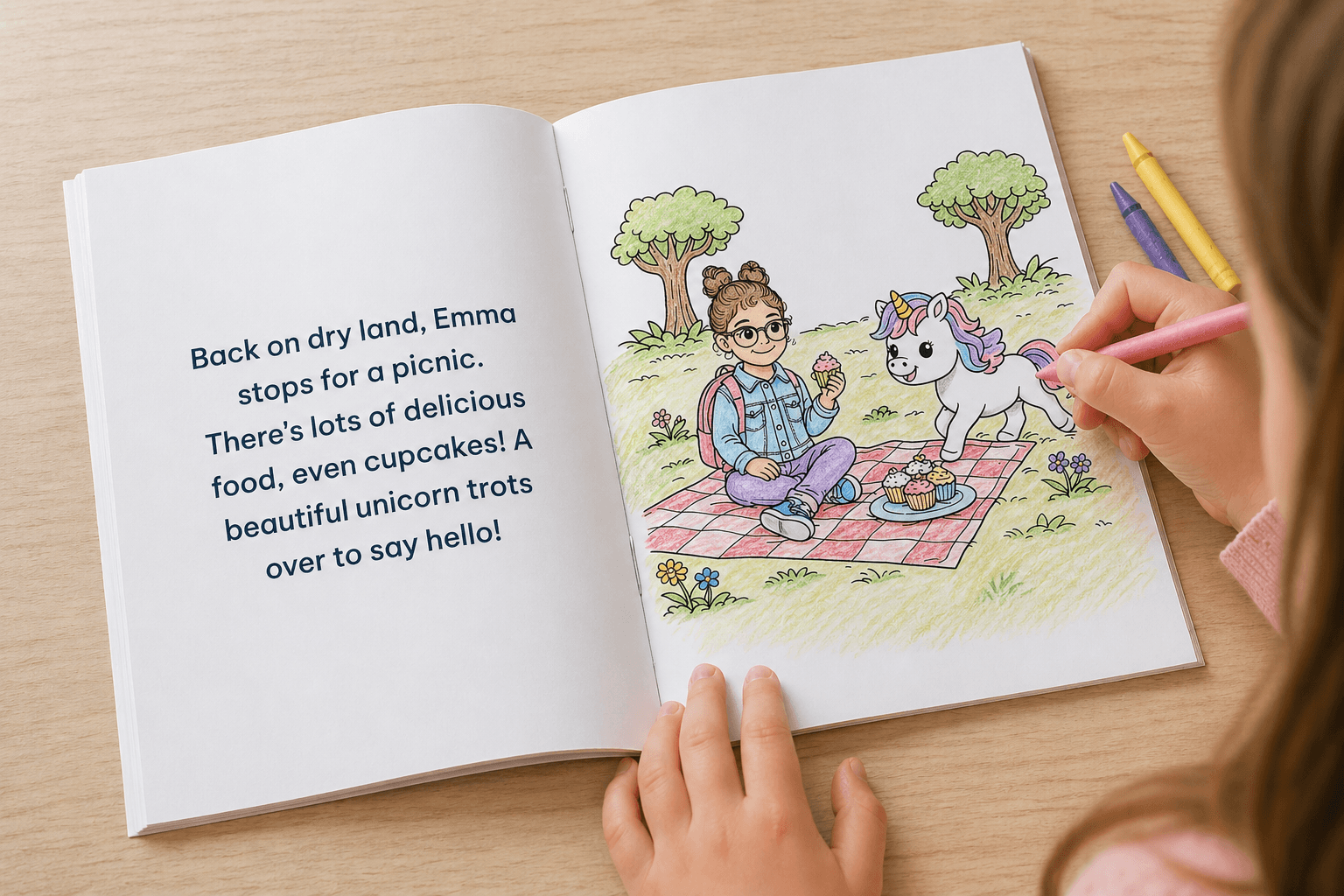 Magic Moon personalised colouring book — pages coloured in by a child