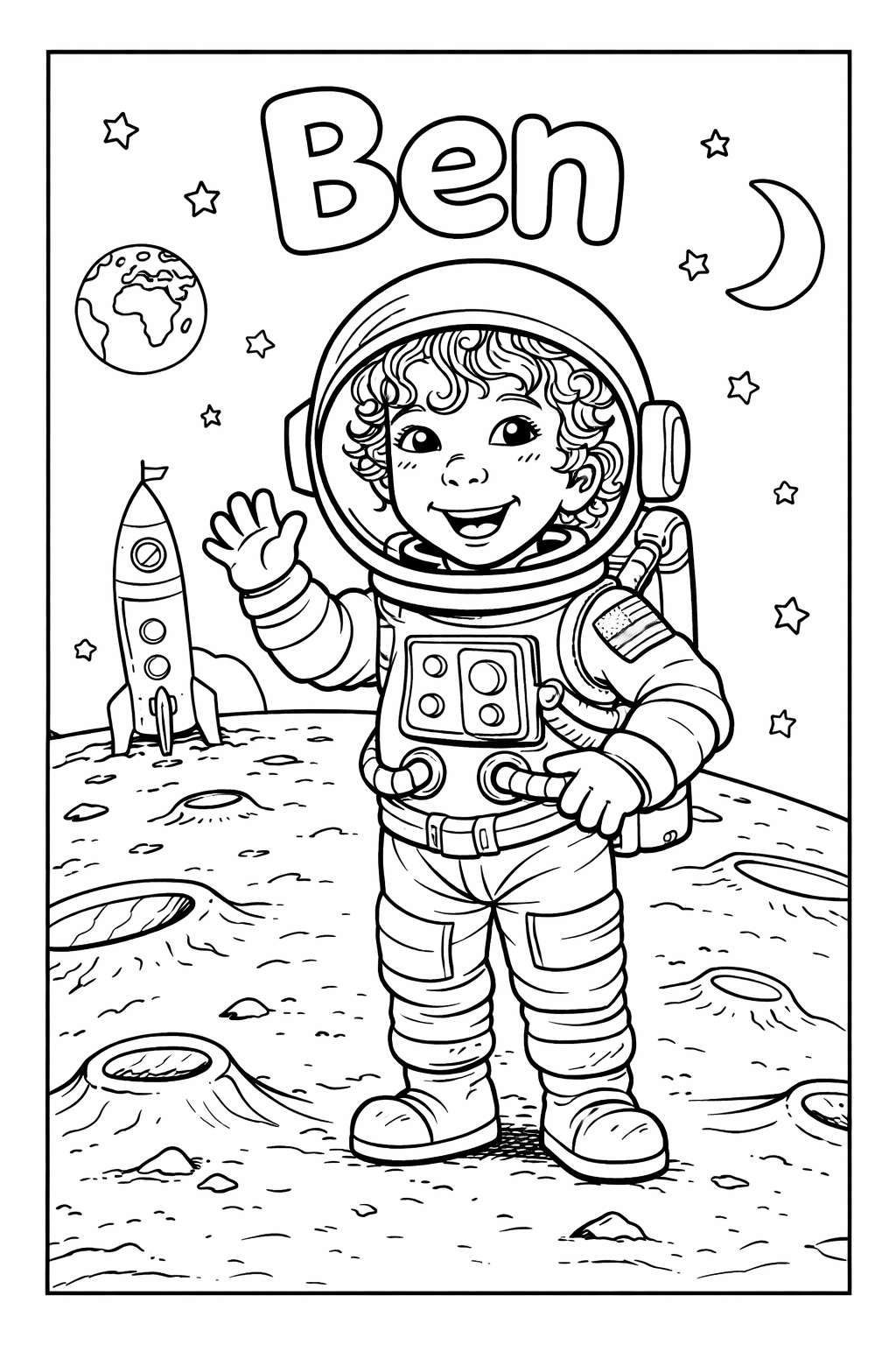 Ben — free personalised space coloring page