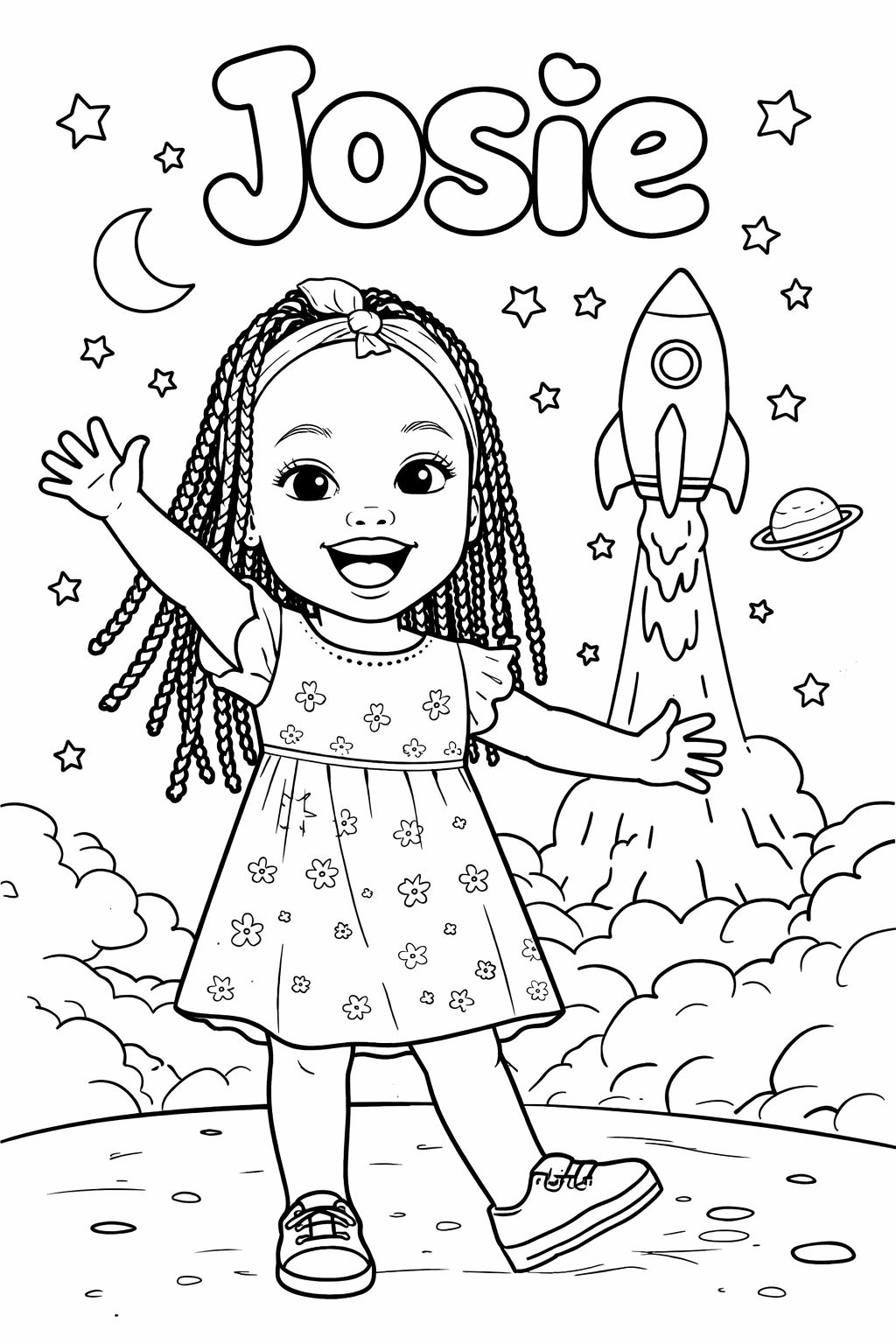 Josie — free personalised space coloring page